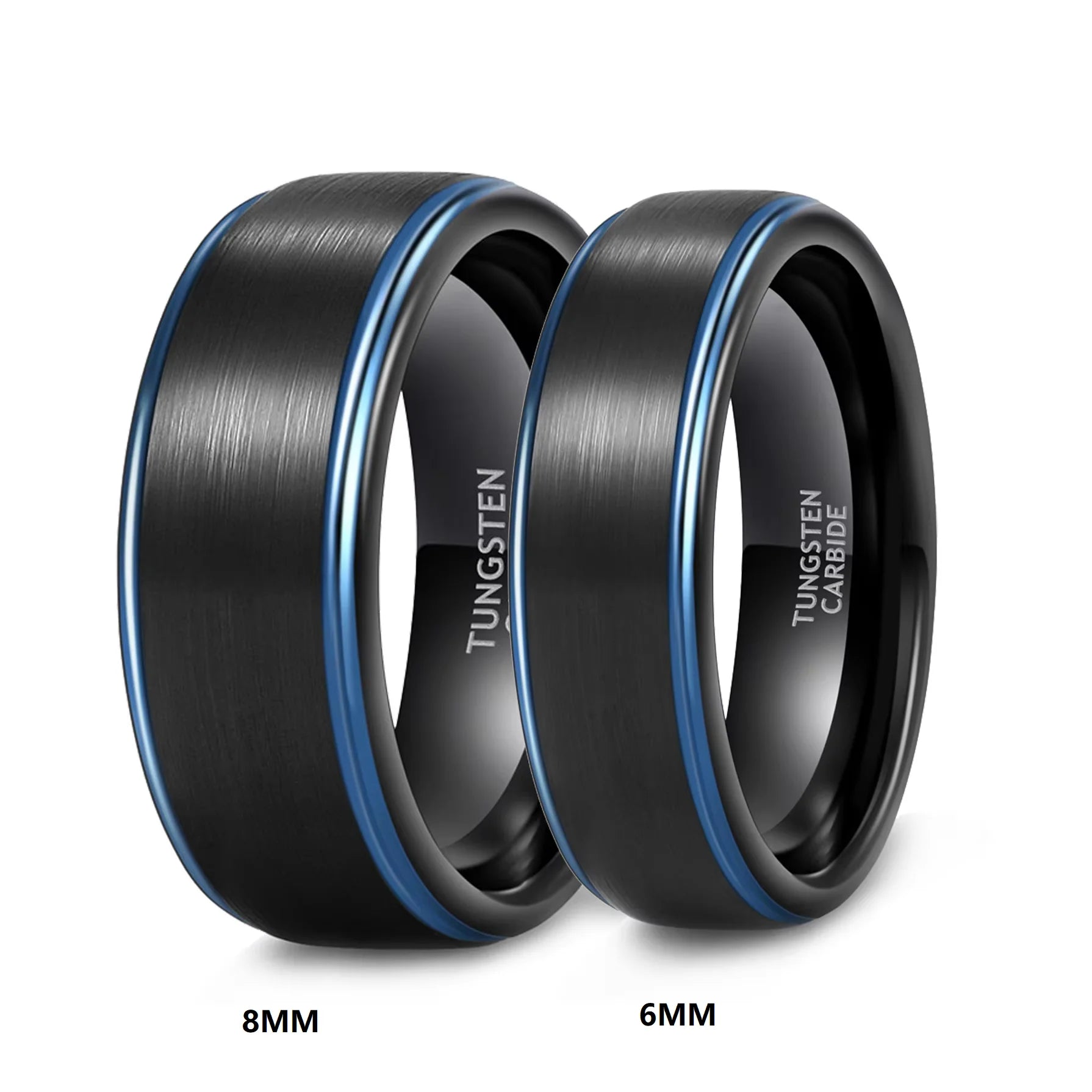 Obrączka Węglik Wolframu (Tungsten) | Czarny Szczotkowany z Niebieską Linią