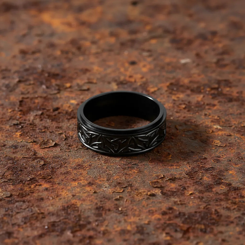 Pierścień Obrotowy Wiking | Anti-Stress Fidget | Czarna Stal Nierdzewna