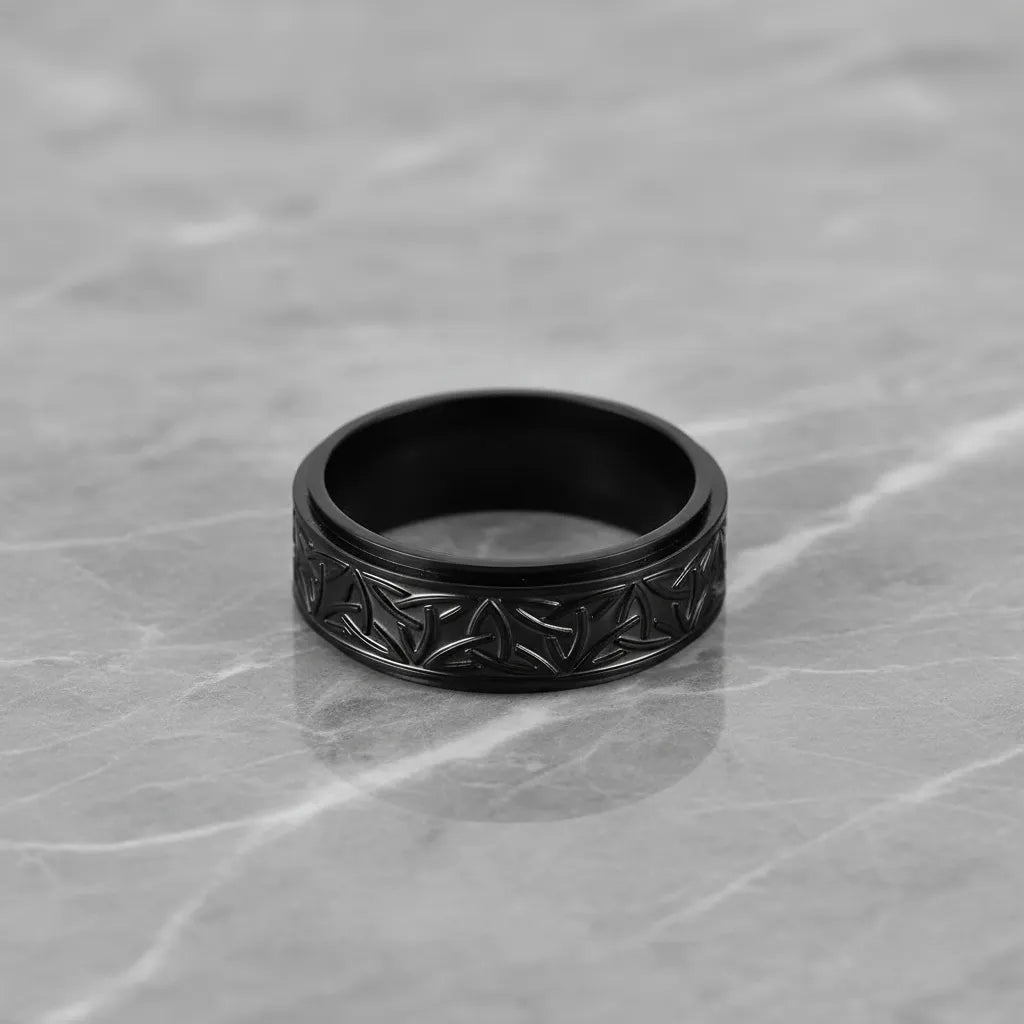 Pierścień Obrotowy Wiking | Anti-Stress Fidget | Czarna Stal Nierdzewna