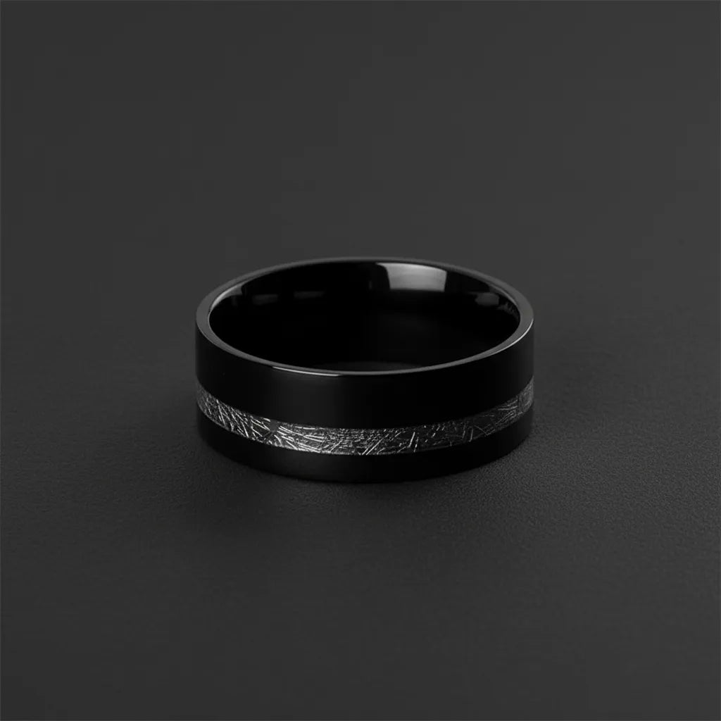 Pierścień Męski Ze Stali Nierdzewnej | Inkrustacja z Efektem Meteorytu