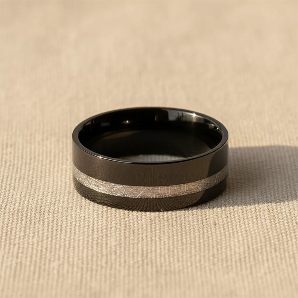 Pierścień Męski Ze Stali Nierdzewnej | Inkrustacja z Efektem Meteorytu