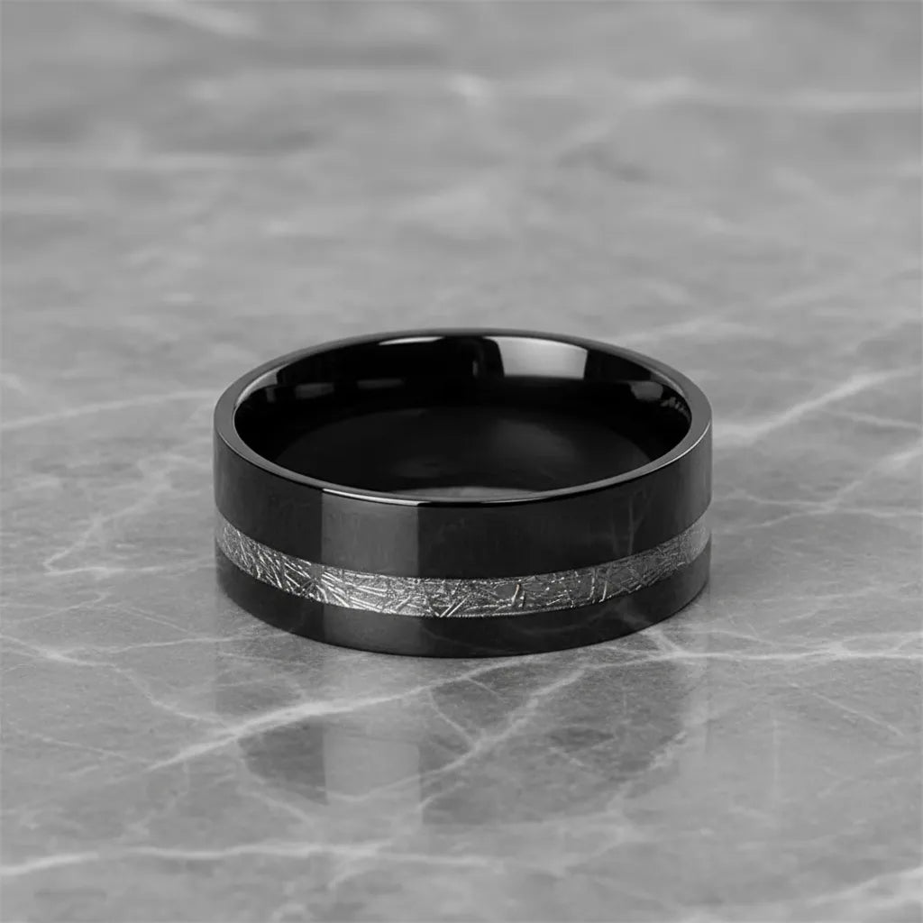 Pierścień Męski Ze Stali Nierdzewnej | Inkrustacja z Efektem Meteorytu