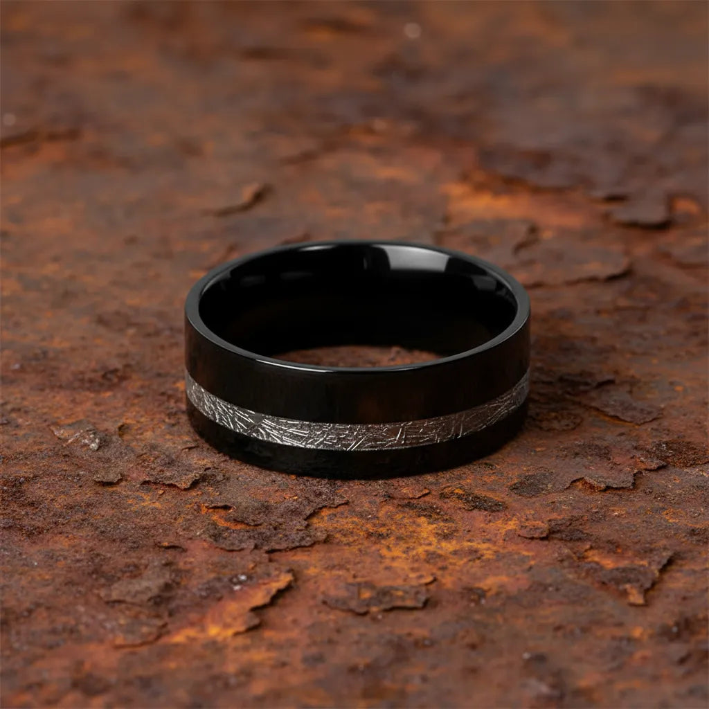 Pierścień Męski Ze Stali Nierdzewnej | Inkrustacja z Efektem Meteorytu