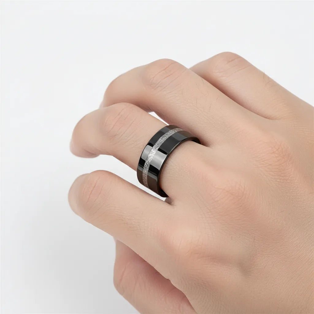 Pierścień Męski Ze Stali Nierdzewnej | Inkrustacja z Efektem Meteorytu