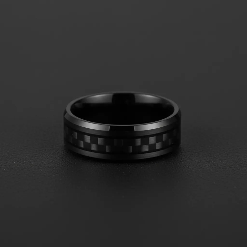 Obrączka/Pierścień Męski | Węglik Wolframu | Inkrustacja Włókno Węglowe