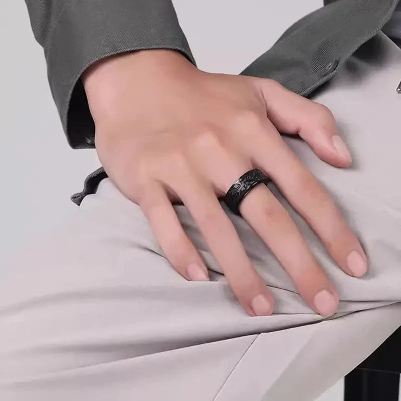 Pierścień Obrotowy Anti-Stress | Czarny Fidget Ring | Wzór "Złe Oko"