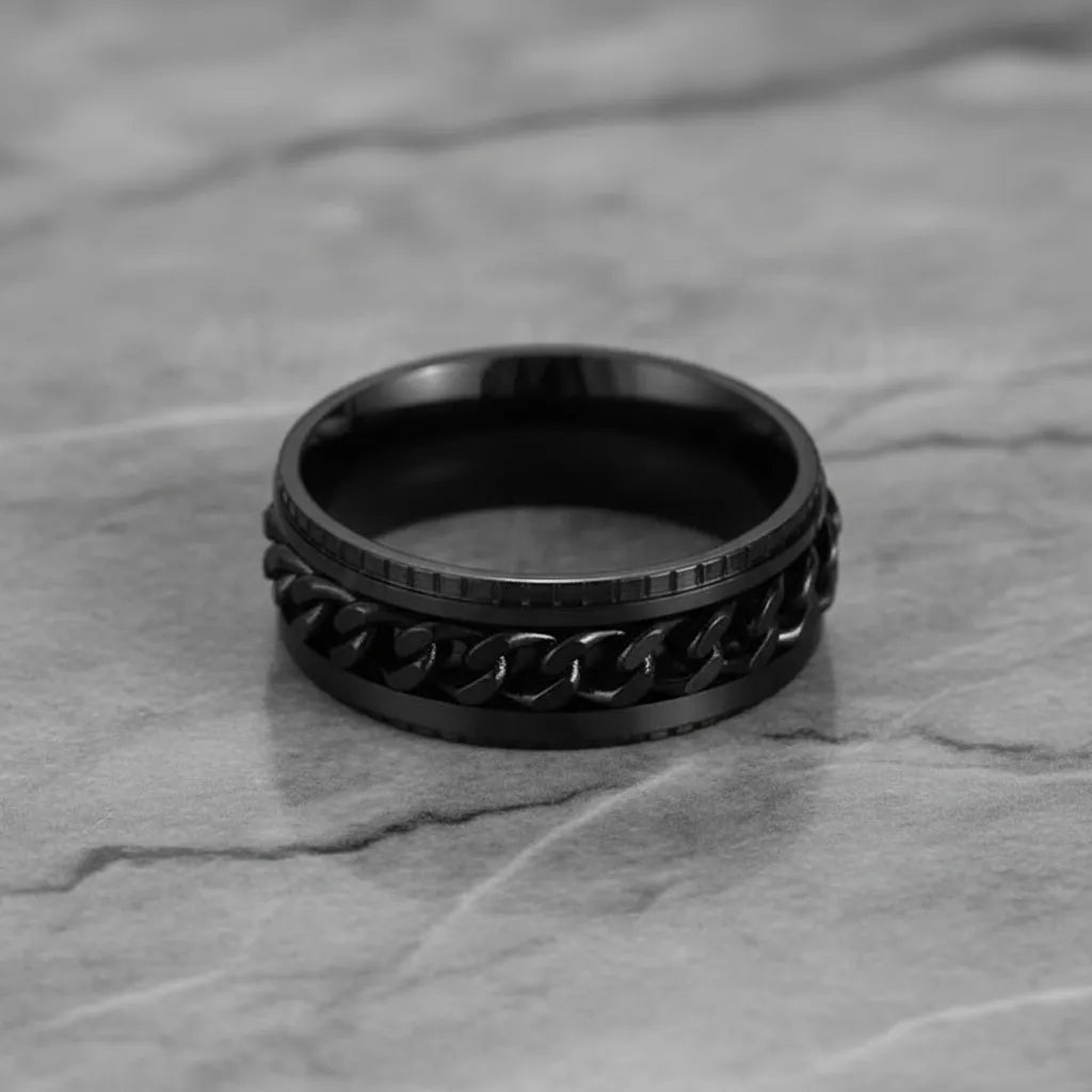 Obrotowy Pierścień Spinner z Łańcuchem | Stal Nierdzewna | Styl Punk & Antystresowy