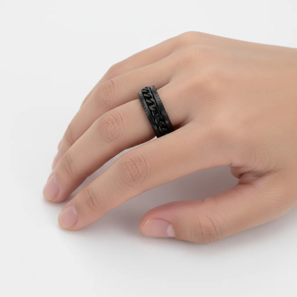 Obrotowy Pierścień Spinner z Łańcuchem | Stal Nierdzewna | Styl Punk & Antystresowy