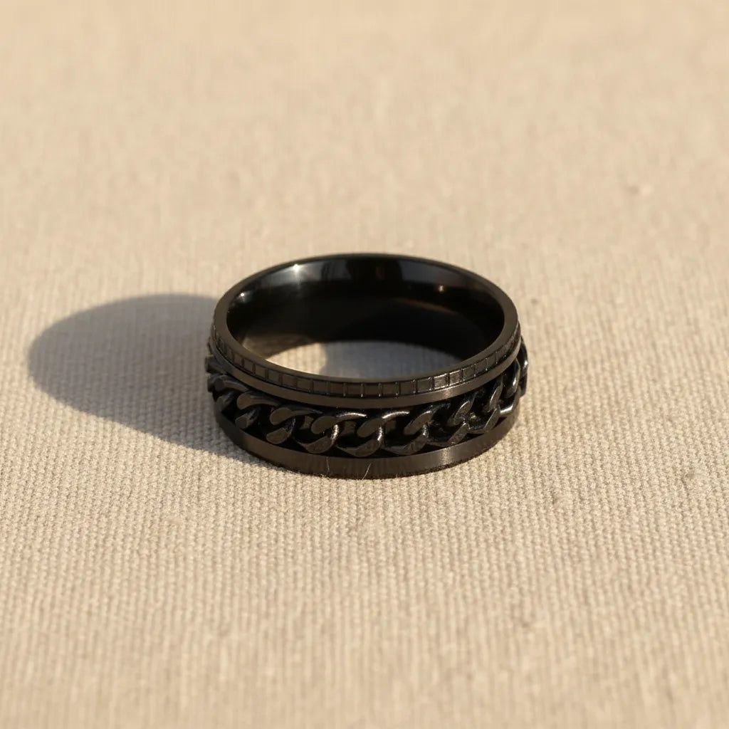 Obrotowy Pierścień Spinner z Łańcuchem | Stal Nierdzewna | Styl Punk & Antystresowy