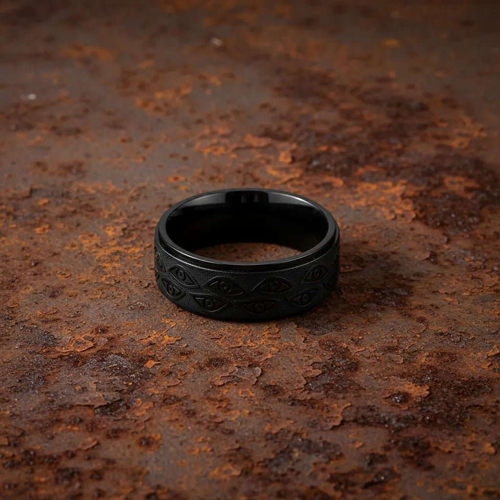 Pierścień Obrotowy Anti-Stress | Czarny Fidget Ring | Wzór "Złe Oko"