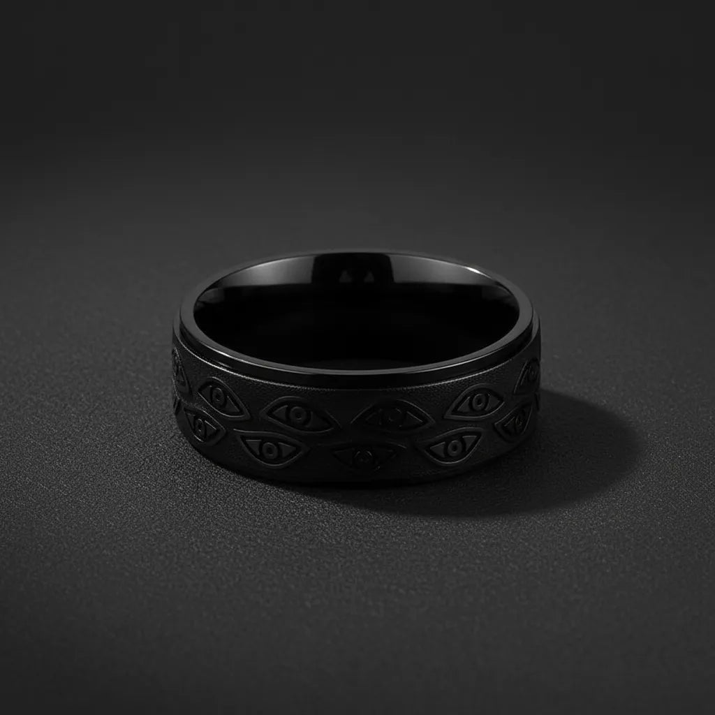 Pierścień Obrotowy Anti-Stress | Czarny Fidget Ring | Wzór "Złe Oko"