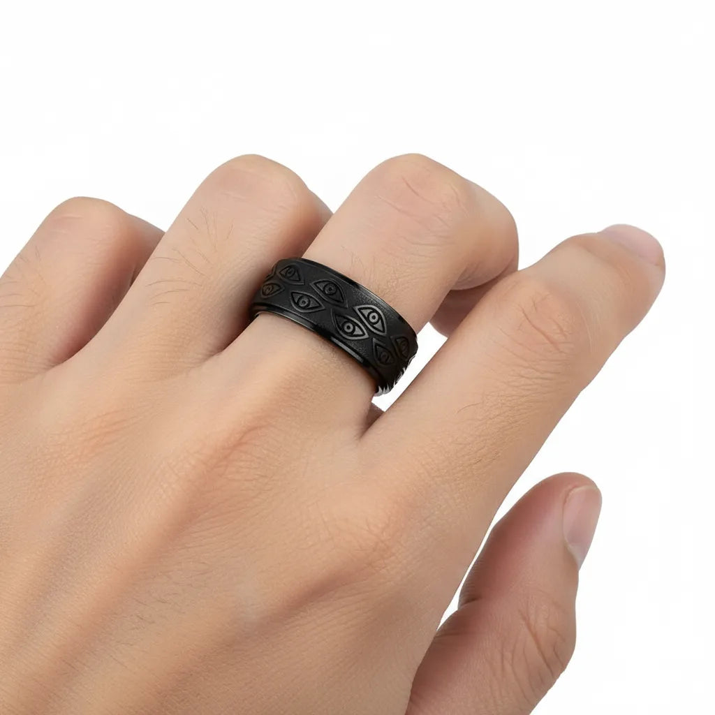 Pierścień Obrotowy Anti-Stress | Czarny Fidget Ring | Wzór "Złe Oko"