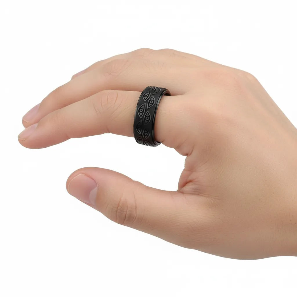 Pierścień Obrotowy Anti-Stress | Czarny Fidget Ring | Wzór "Złe Oko"