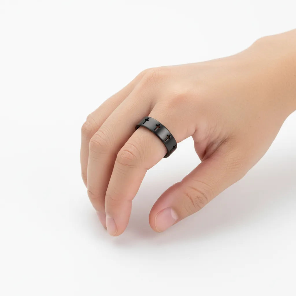 Pierścień Gotycki Krzyż | Czarna Stal Nierdzewna | Unisex