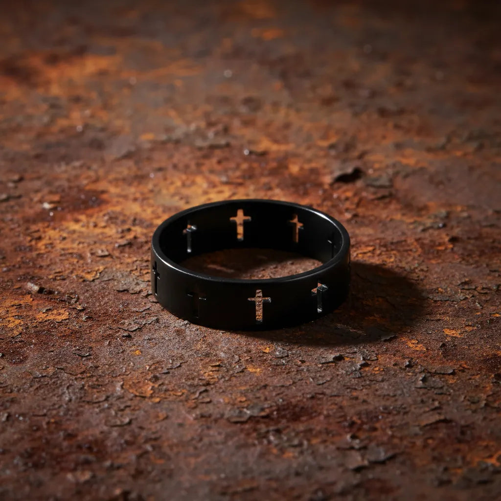 Pierścień Gotycki Krzyż | Czarna Stal Nierdzewna | Unisex