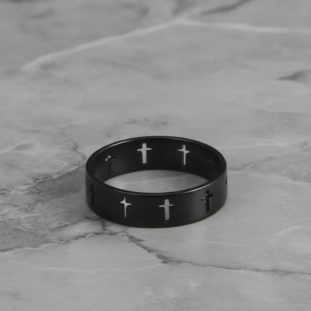 Pierścień Gotycki Krzyż | Czarna Stal Nierdzewna | Unisex