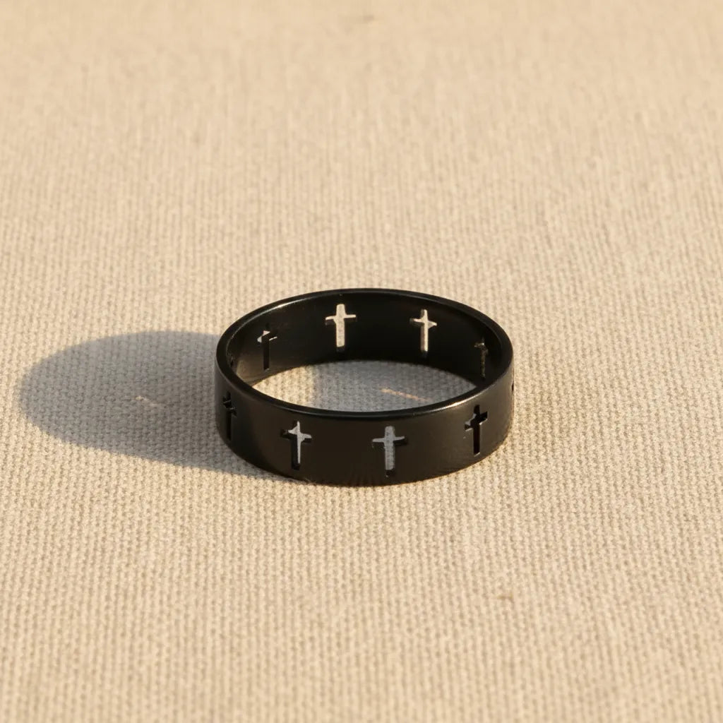 Pierścień Gotycki Krzyż | Czarna Stal Nierdzewna | Unisex