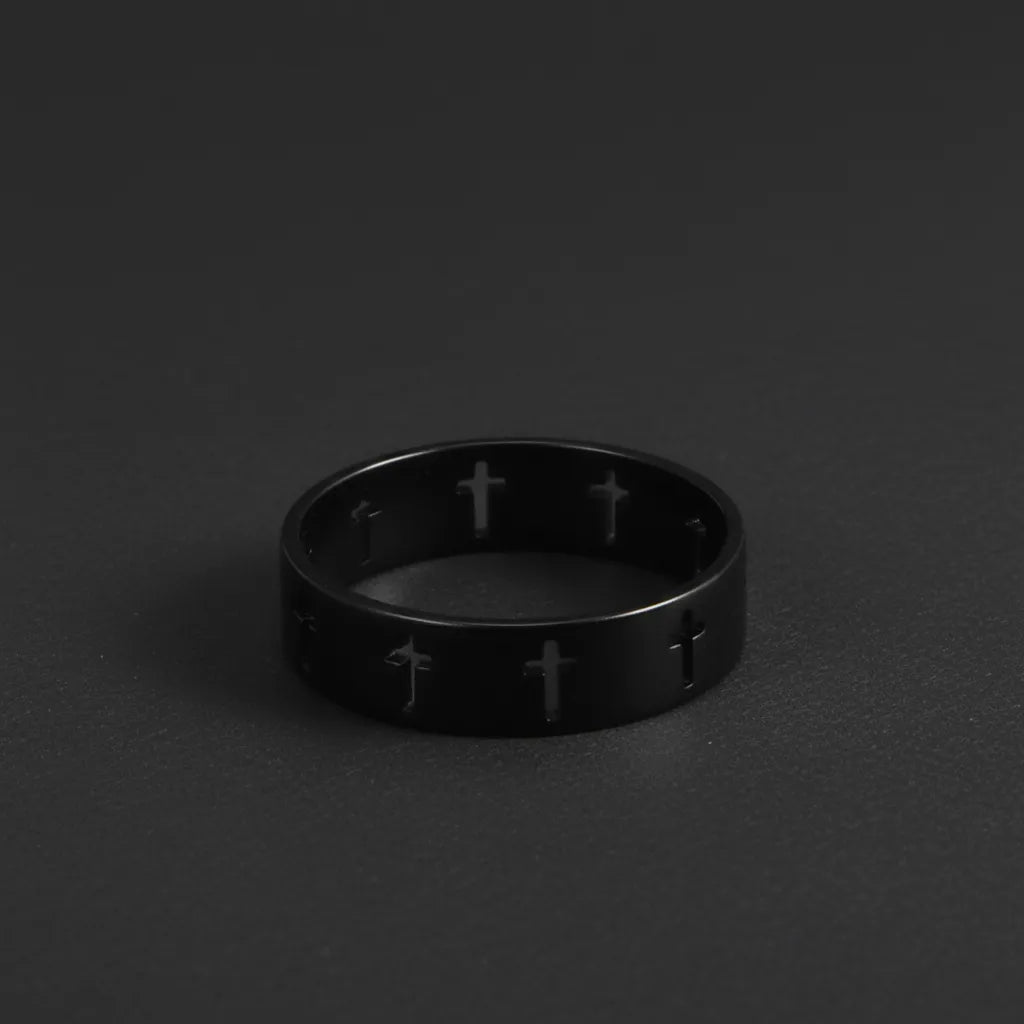 Pierścień Gotycki Krzyż | Czarna Stal Nierdzewna | Unisex